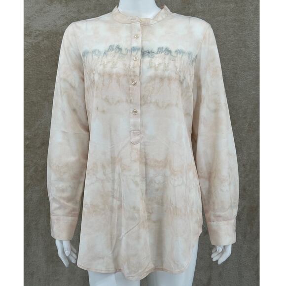Soft Surroundings Top Women Large Tan Tunic Sheer Artsy Watercolor Boho Travel - Picture 1 of 10